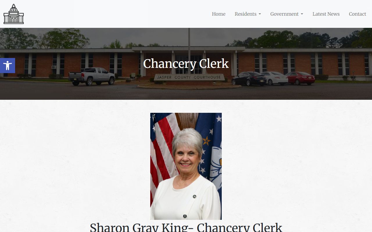Jasper County Chancery Clerk page showing offices that hold probate and land court records