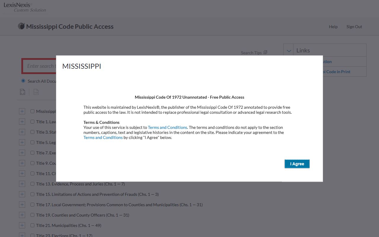 Mississippi Code portal used to verify Jasper County clerk court records rules