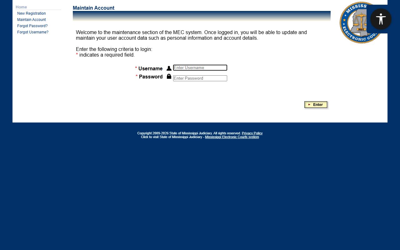 PAMEC registration page for public Jasper County court records access