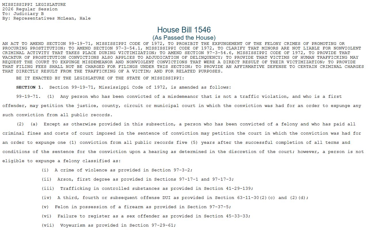 2026 bill text amending the Jasper County criminal court records expunction statute