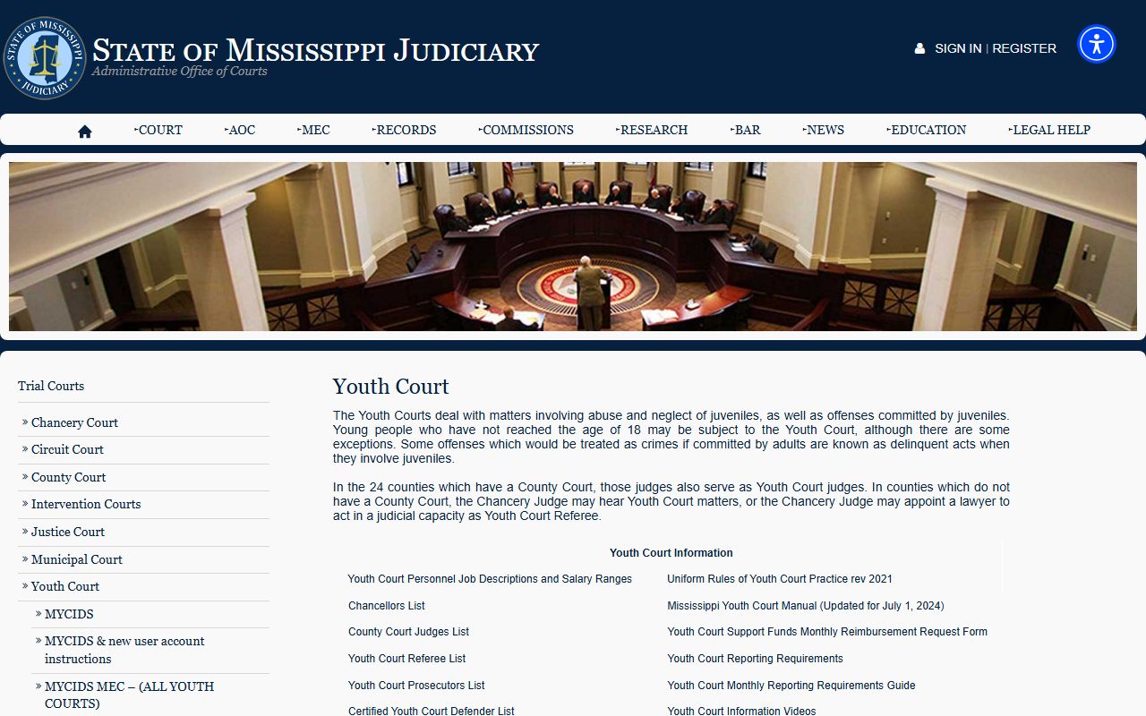 Mississippi Youth Court overview explaining restricted juvenile Jasper County criminal court records