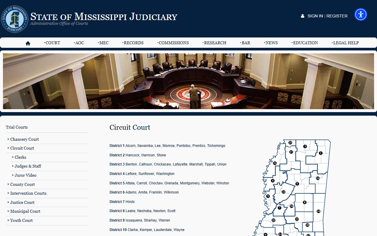 Jasper County Circuit Court overview on the Mississippi Judiciary site