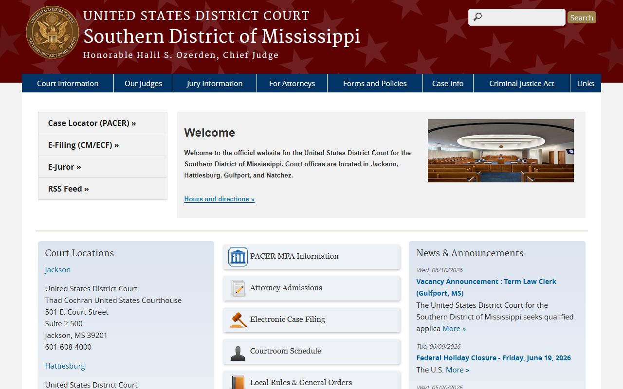 Federal court page that is separate from the Jasper County Circuit Court