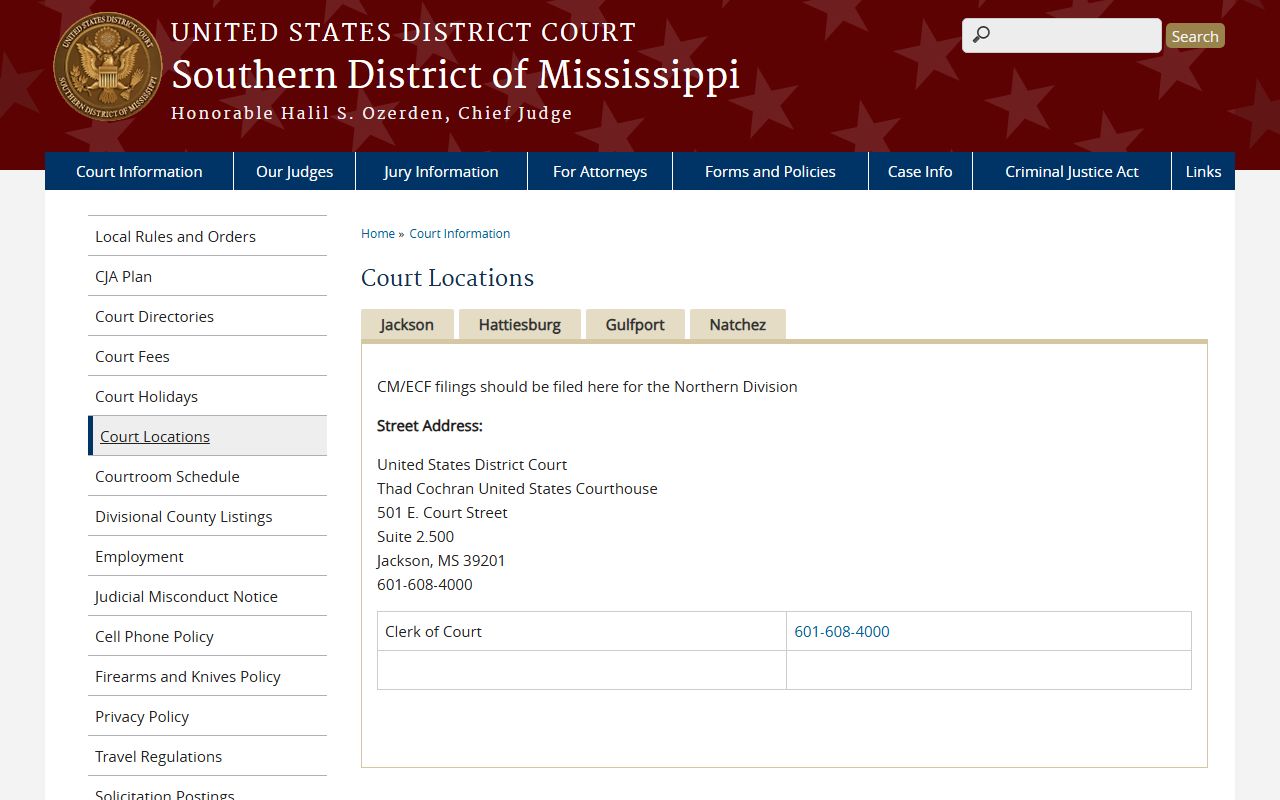Federal courthouses serving Jasper County differ from the probate venue in Chancery Court