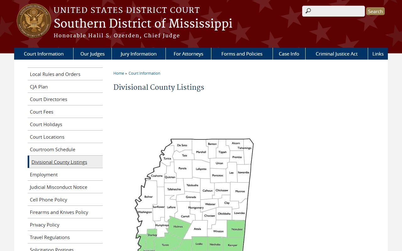 Jasper County listed in the Southern District of Mississippi, separate from county probate records