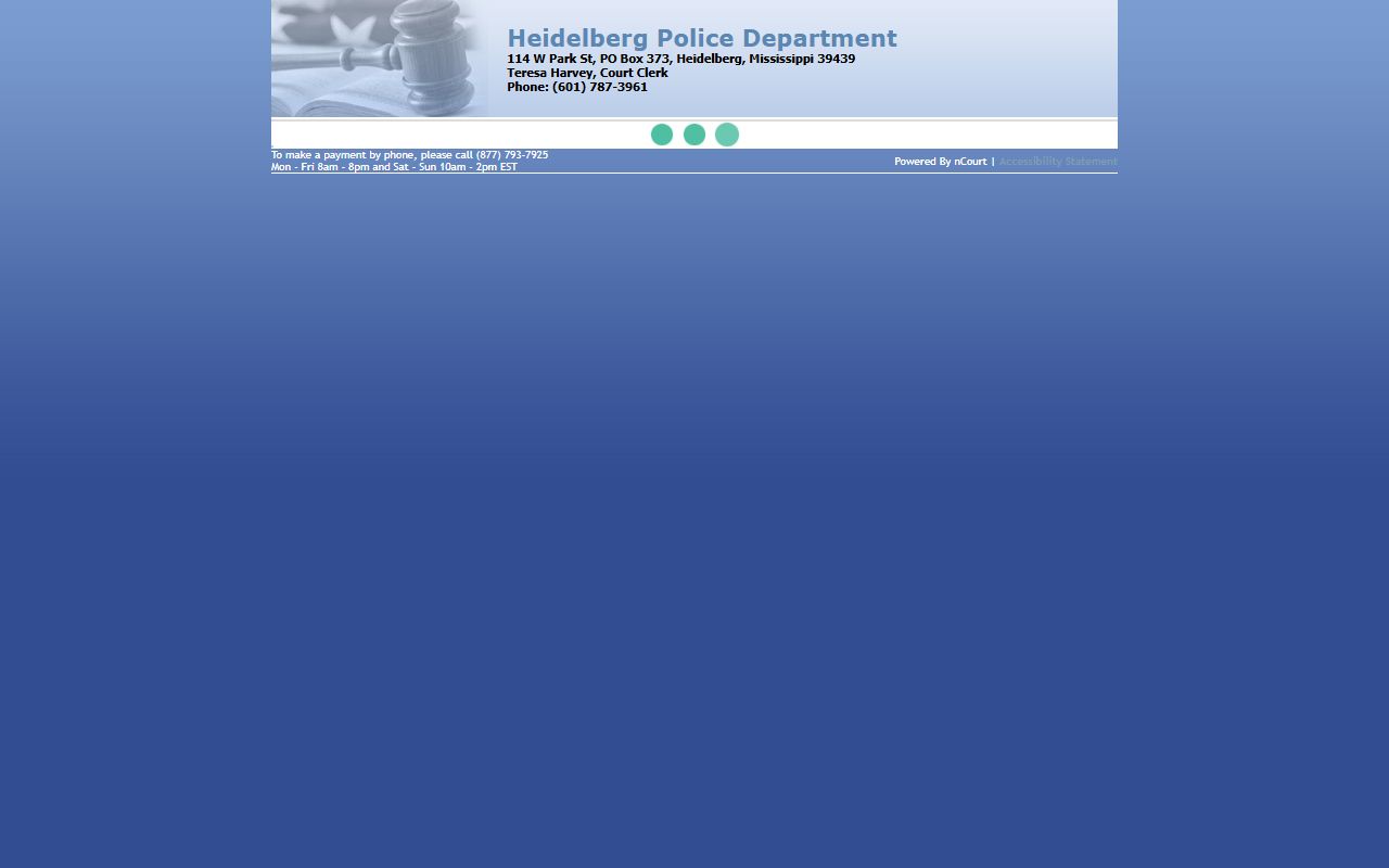 Heidelberg Police Department nCourt portal for Jasper County traffic citation payments