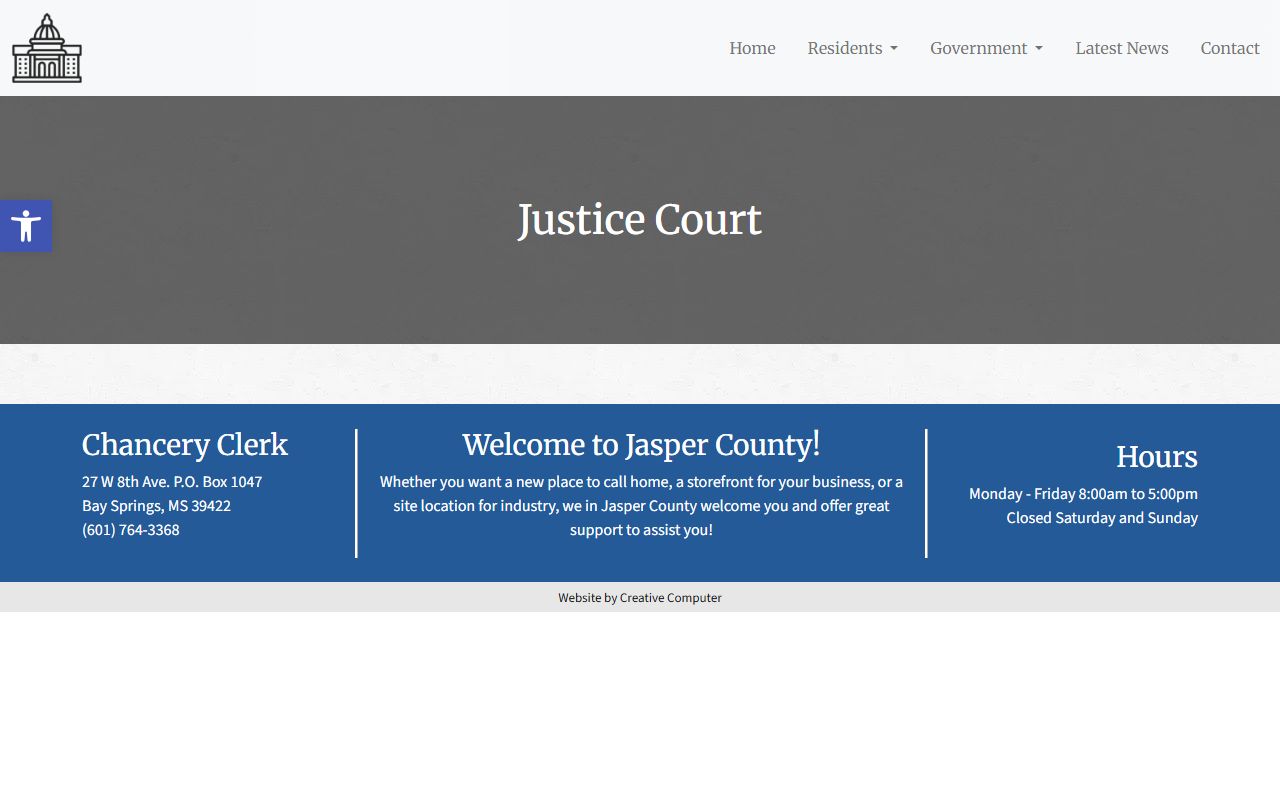 Jasper County Justice Court page describing warrant and process duties